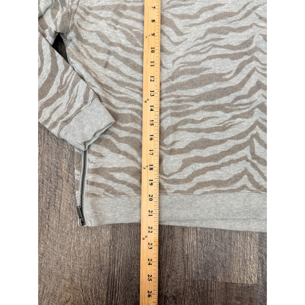 Rails Marlo Heather Grey Flocked Zebra Sweatshirt Side Zip Women's Medium - Picture 12 of 13